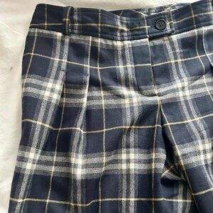 Burberry London Charcoal Plaid Pure Wool Double-Pleat Tall Trousers – US 12